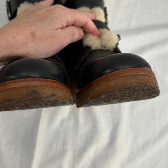 Coach Preston Leather Shearling Ankle Boots Size 9.5B Block Heel Side Zip - Picture 3 of 13